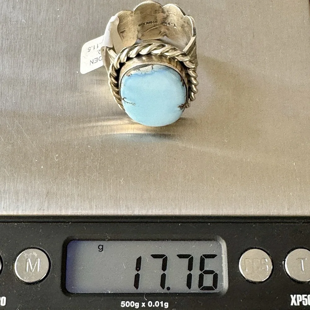 Navajo Mens Turquoise Ring Golden Hills Blue Sz 12 Signed Tillie Jon Sterling